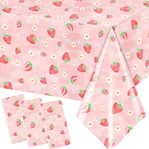 HAKOTI 3 Pack Strawberry Table Cloth for Party Decorations