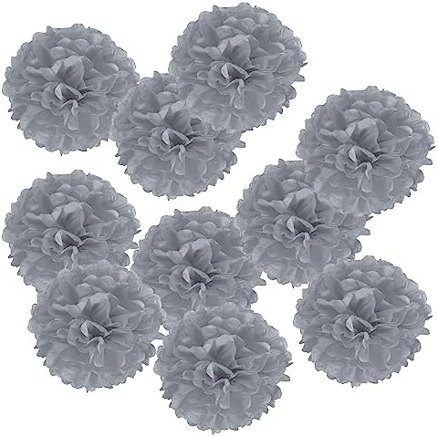 PATIKIL 6 Inch Grey Tissue Pom Poms 10 Pack
