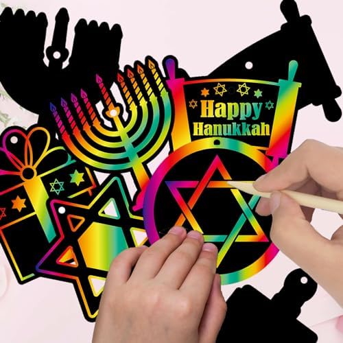 24 Piece Hanukkah Scratch Art Magic Rainbow Cards Set