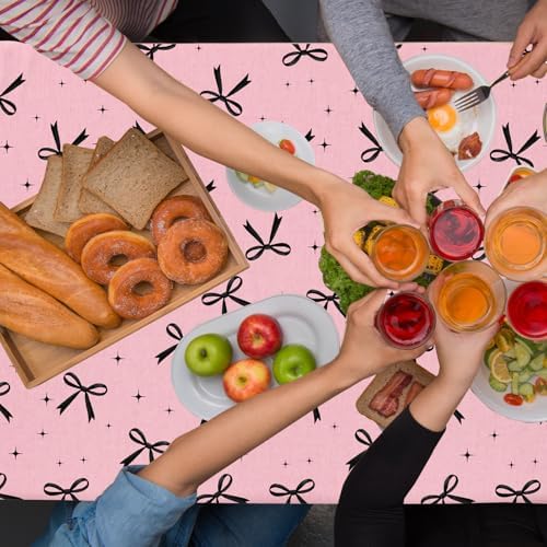 3Pcs Pink Black Bow Tablecloth for Parties