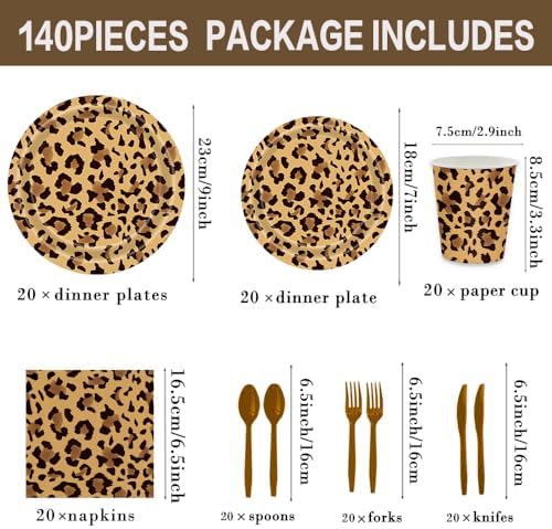 140Pcs Leopard Print Party Tableware Set for 20 Guests