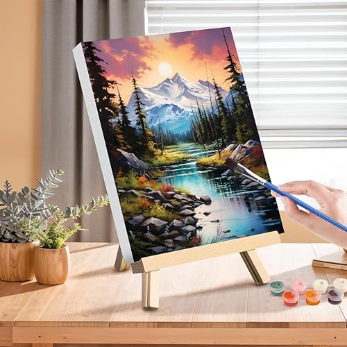 Mountain Paint by Numbers for Adults with Framed Canvas and Wooden Easel