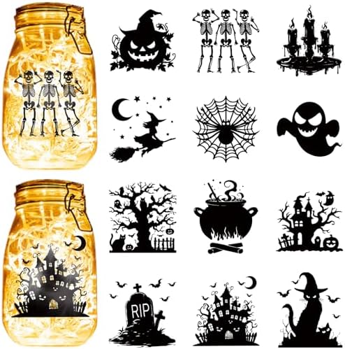 12Pcs Halloween Silhouette Mason Jar Decor