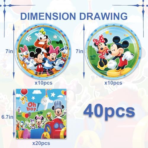 40 Pack Mickey Party Supplies 20 Plates 20 Napkins