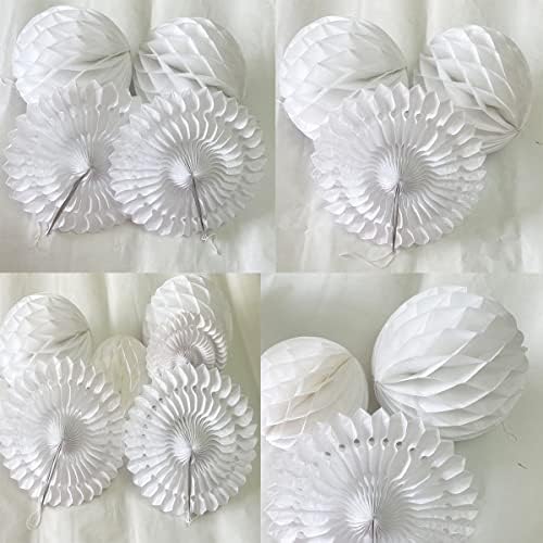 Yangeey 12pcs White Honeycomb Ball Fans for Party Decorations