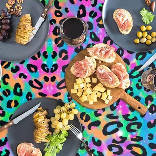 3 Pcs Neon Rainbow Leopard Tablecloth for Birthday Party Supplies