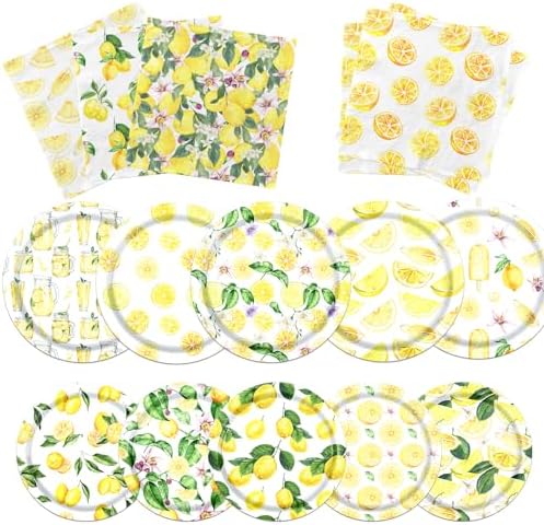 Lemon Yellow Party Plates Napkins Set for Summer Events