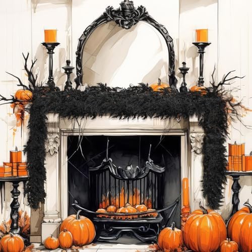 XunYee 6 Foot Black Halloween Garland for Home Decor