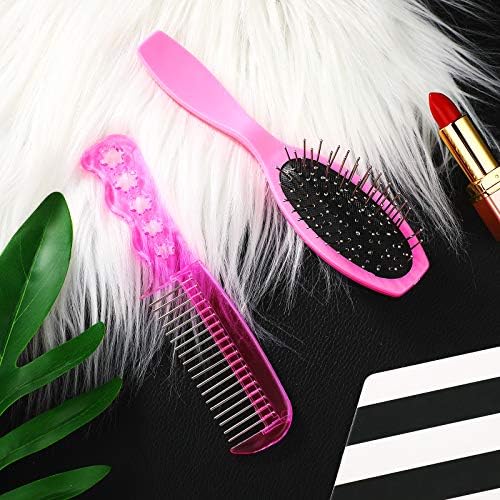 Patelai 4 Piece Plastic Pink Doll Hair Brush Set