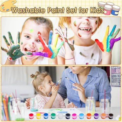 30 Pack Mini Acrylic Paint Set with 12 Colors and 60Pcs Brushes