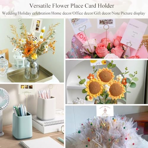 30 Pcs Golden Floral Card Holder Picks for Weddings
