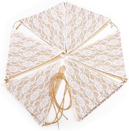 STOBAZA Floral Lace and Burlap Triangle Pennant Wedding Banner