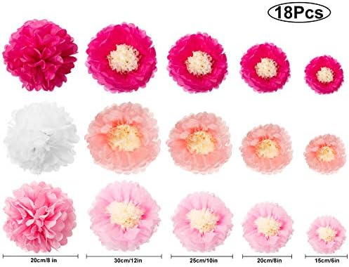 WILLBOND 24 Pcs Paper Fans Decoration Set Rose Pink
