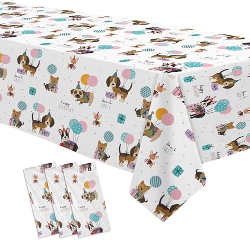 Dog Birthday Decorations Tablecloth Set 3 Pack 86x55in