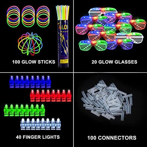 Stondino Christmas Glow In The Dark Party Supplies LED Glasses Finger Lights for Kids Party Favors