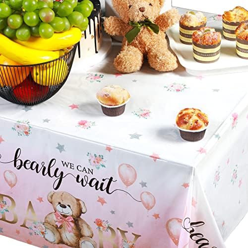 Tegeme Bear Baby Shower Tablecloth 54x108 Inch Pink 3 Pack