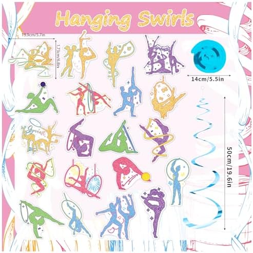 20 Pcs Gymnastics Hanging Streamers with Double Sided Print for Birthday Party Decor