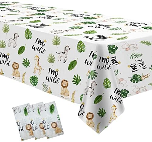 Two Wild Birthday Tablecloth Set 3 Pack 54in x 108in Safari Jungle Theme