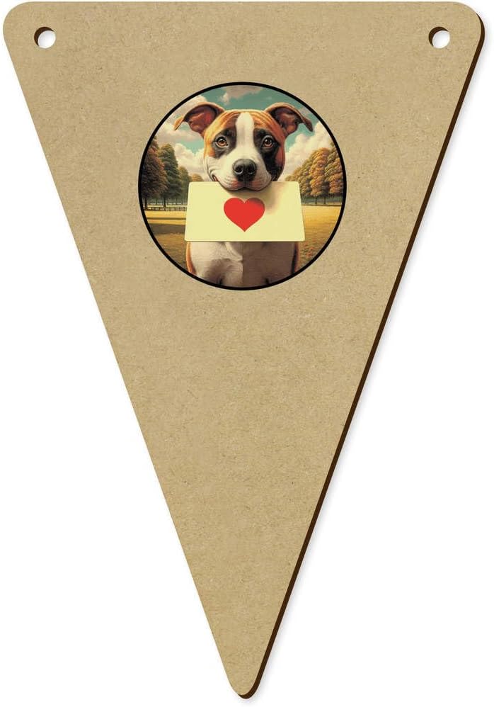 5 x 140mm Staffordshire Bull Terrier Love Note Wooden Bunting Flags