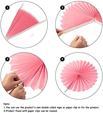 WILLBOND 24 Pcs Paper Fans Decoration Set Rose Pink