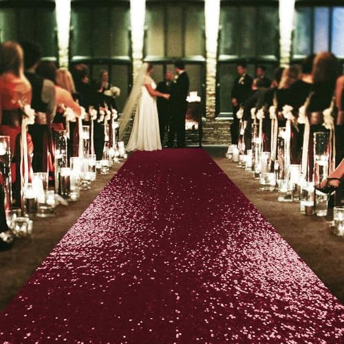 ShinyBeauty Sequin Aisle Runner Rug 4x15FT Sparkly Burgundy Carpet for Wedding and Party Decor