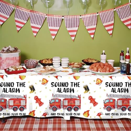 Fire Truck Birthday Tablecloth Set of 3 for 8 Foot Tables
