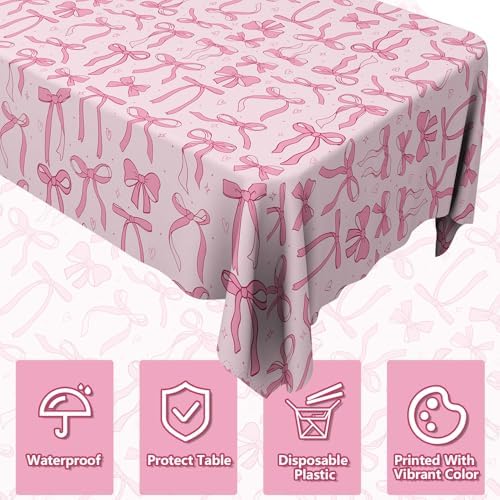 4 Pcs Pink Bow Tablecloths 51x86 Inches Romantic Wedding Decor