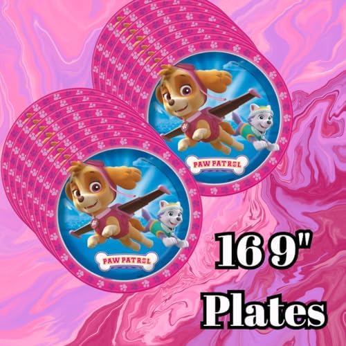 Unique Skye Paw Patrol Party Set with 16 Plates and Napkins