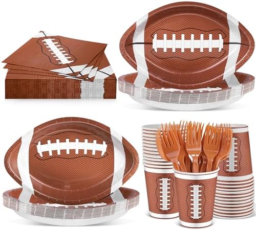 Durony 144 Pieces Football Themed Disposable Plates Set