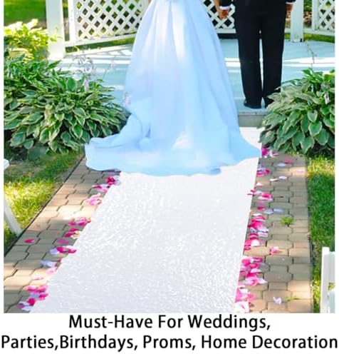 ShinyBeauty White Sequin Sparkle Aisle Runner 3FTx15FT Wedding Decor Carpet for Indoor Outdoor Events Reusable