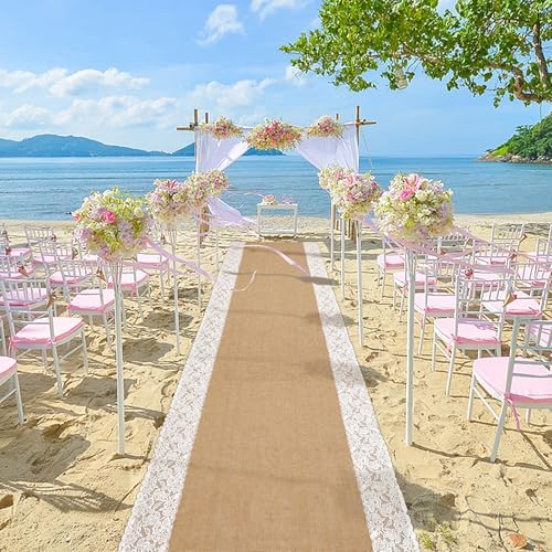 Moonoom 20 Ft x 36 In Natural Burlap Wedding Aisle Runner