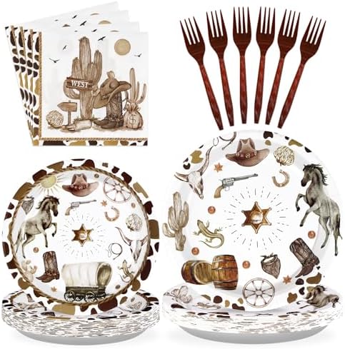 Grencian 96Pcs Western Cowboy Party Tableware Set