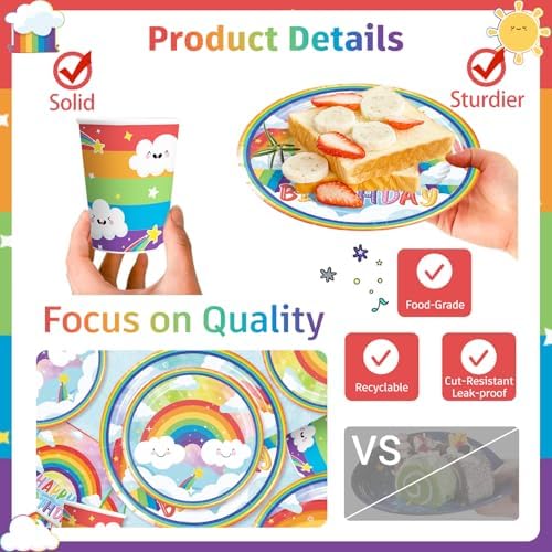 Cocomigo 179pcs Rainbow Birthday Decorations for Kids