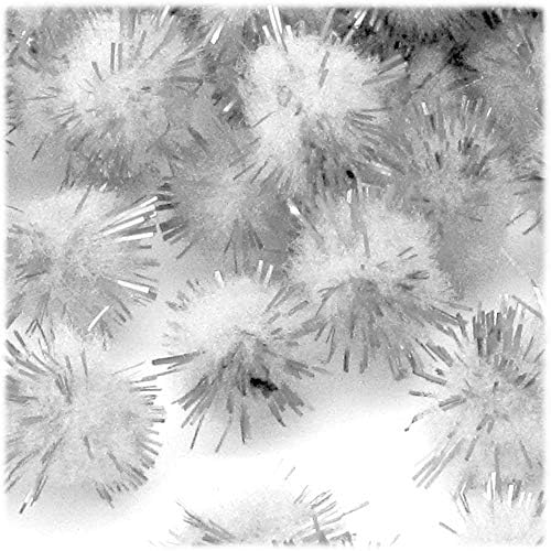 The Crafts Outlet Chenille Sparkly Pom Poms 10-inch 500pc White Silver Porcupine