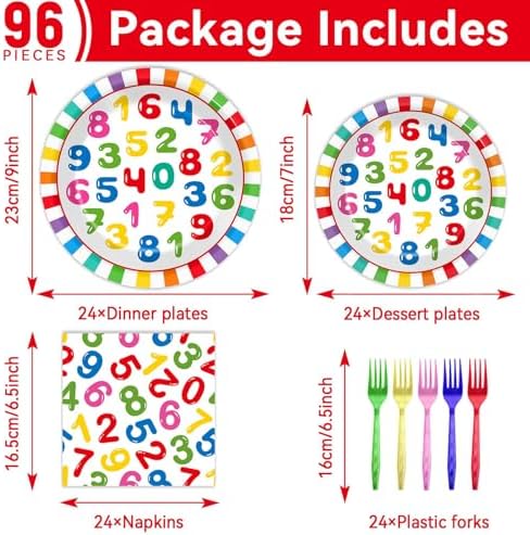 96Pcs Number Themed Party Supplies for 24 Guests