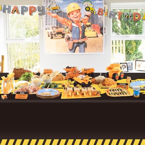 FVEOCR 4 Pack Black Racetrack Table Covers for Construction Themed Birthday Party Decorations