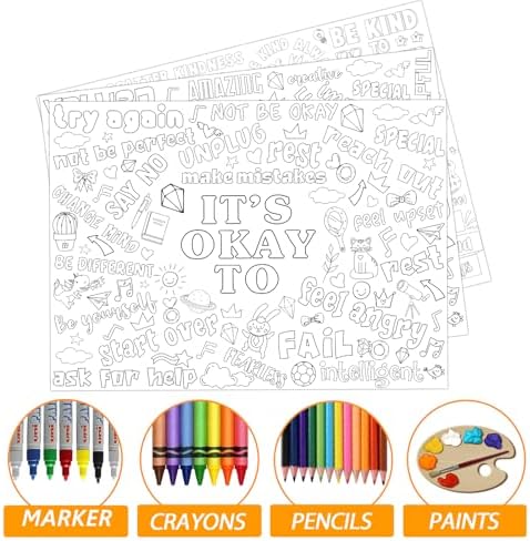 Set of 3 Giant Coloring Tablecloths with I Am Its Okay To Be Kind Theme