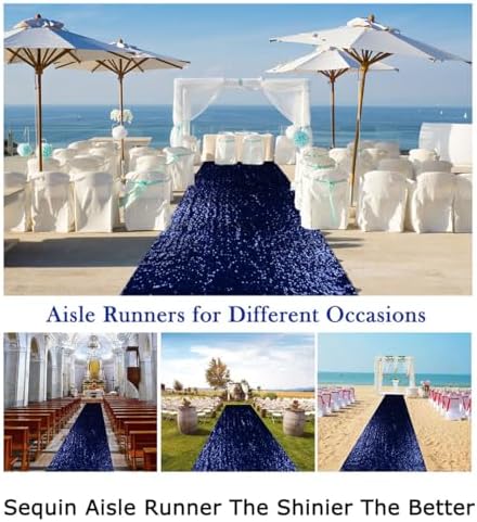 ShiDianYi Navy Blue Sequin Aisle Runner 4x20FT Glitter Wedding Carpet