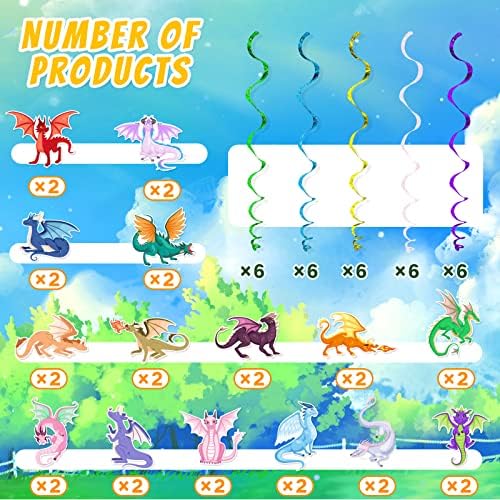 Dragon Hanging Swirls Decorations 30 Pack Magical Party Supplies Ceiling Decorations for Kids Boys Childrens Party Decor