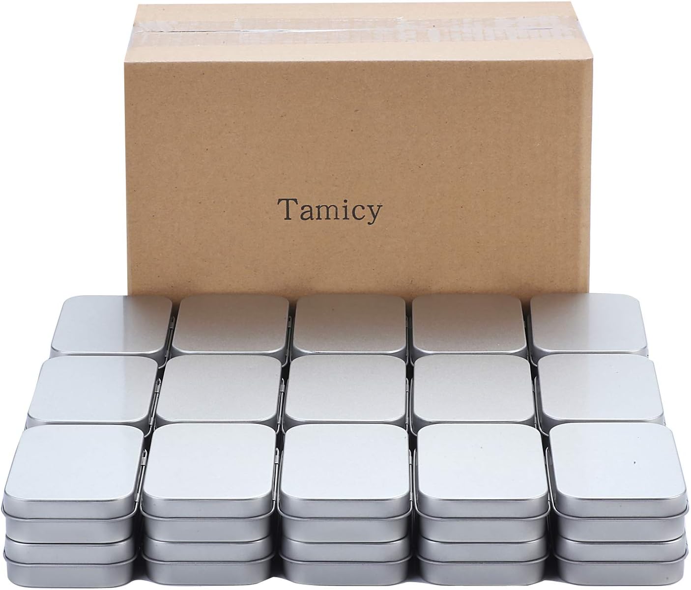 Tamicy Metal Rectangular Hinged Tins - 40 Pack Silver Storage Boxes