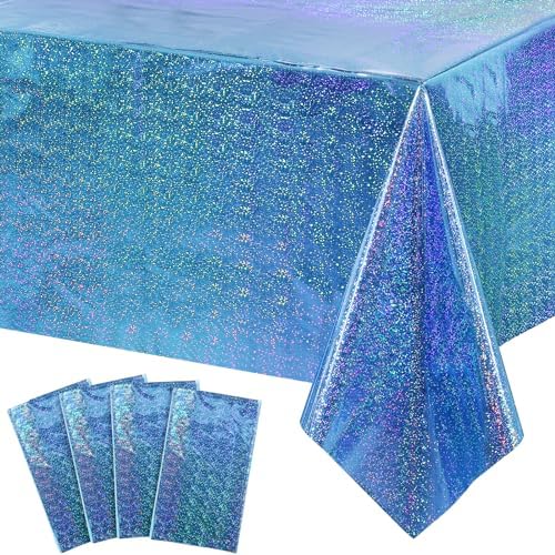 4 Pack Iridescent Blue Laser Tablecloths for Parties