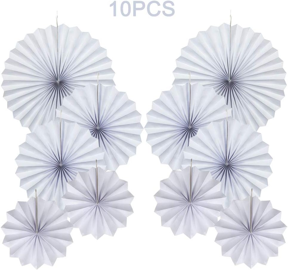 White Hanging Paper Fans Party Decorations Set of 10