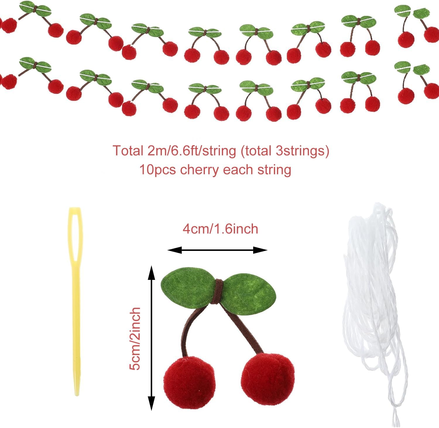 Colorful Cherry Garland Decoration 3 Strings 66ft DIY Pom Pom Hanging for Kids Bedroom Kitchen Baby Shower Party Favor