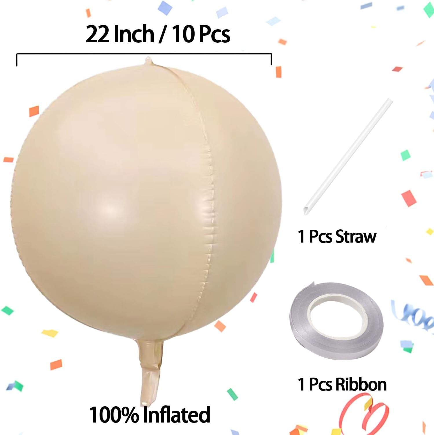 KALOR 22 Inch Beige 4D Giant Foil Balloons 10 Pcs