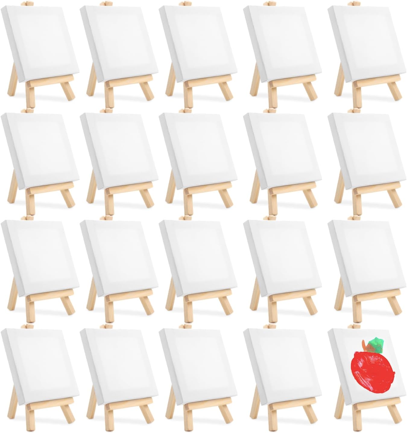 20 Pack Mini Canvases with Wood Easel for Kids Painting