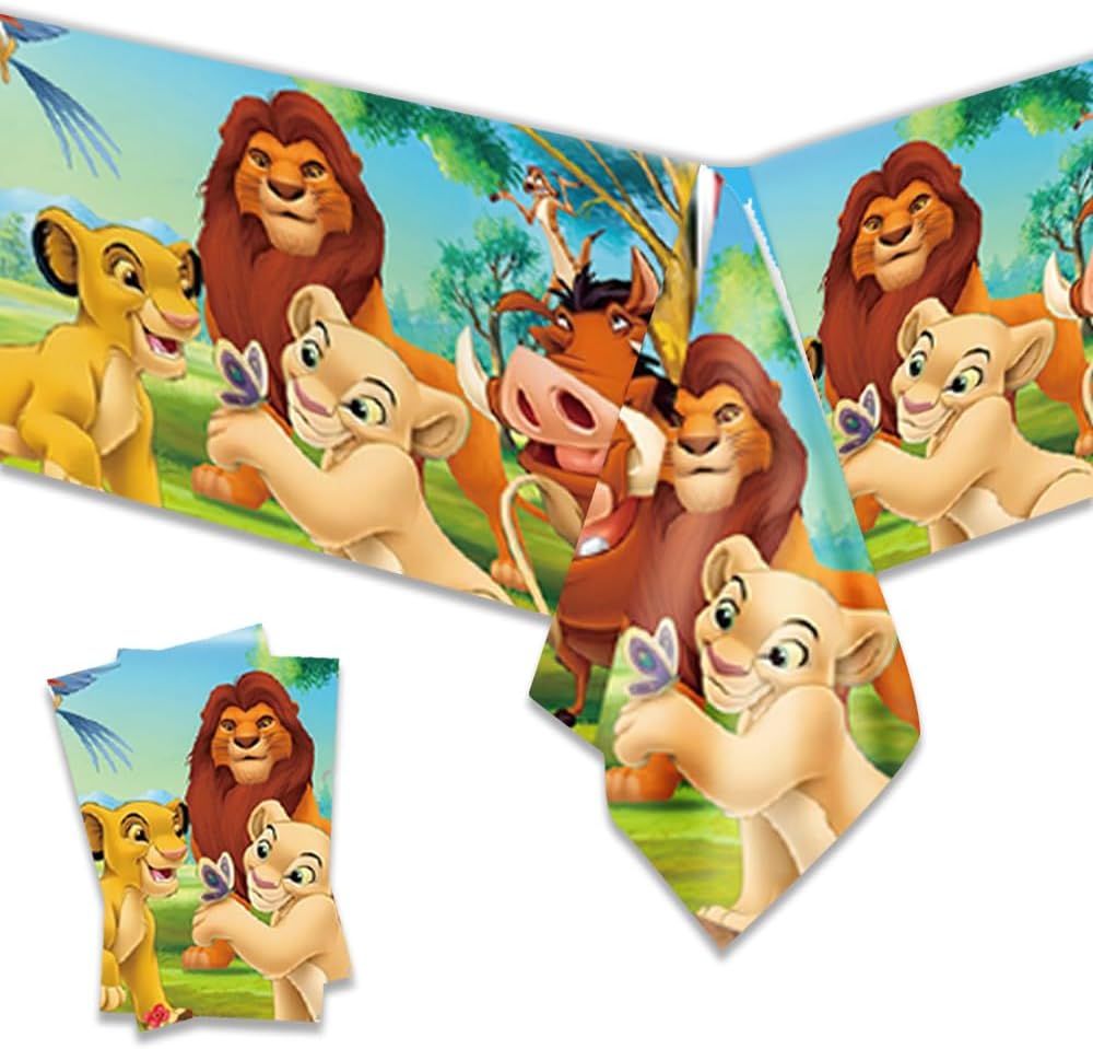 Omto 2Pcs Lion King Tablecloth Disposable Tablecover for Birthday Party Supplies
