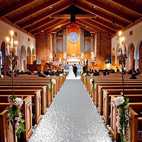 ShinyBeauty Silver Sequin Aisle Runner Wedding