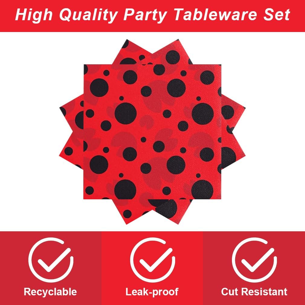 40 Pcs Ladybug Plates Napkins Birthday Party Supplies for 20 Guests