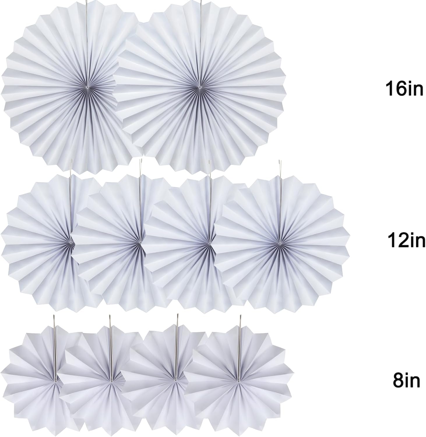 White Hanging Paper Fans Party Decorations Set of 10