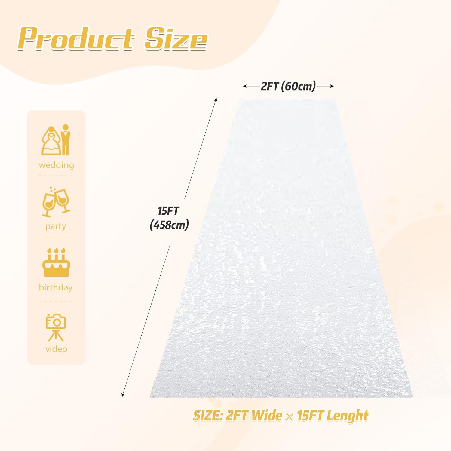 PartyDelight Sequin Wedding Aisle Runner 2FTx15FT Sparkly Carpet Decor